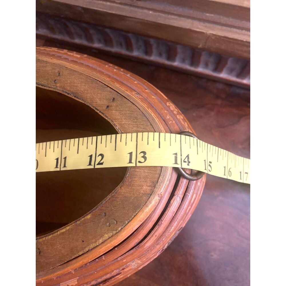 Vintage Rattan Pencil Reed Basket Wood Interior Oval Lid - Picture 11 of 12